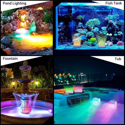 LOFTEK Rechargeable LED Pool Lights with Magnet & Remote, 13 LEDs Color Changing Underwater Pool Lights, Waterproof Swimming Pool Light for Pond, Bathtub, Vase, Fountain (4 Pack-Rechargeable-II)