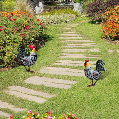Metal Rooster Yard Decor,16 in Outdoor Chicken Statue Decoration for Patio Lawn Garden,3D Rooster Garden Statues,Chicken Yard Art Sculpture Outdoor Figurines,Metal Chicken Decor,1 Pcs (3 Color)