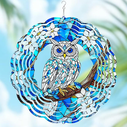Wazzio Owl Wind Spinners Outdoor, Owl Gifts for Women Men Wife Mom Husband Dad Grandpa, Hanging Wind Sculptures Spinners for Christmas, 12 inch Outdoor Indoor Hanging Ornament for Garden Porch