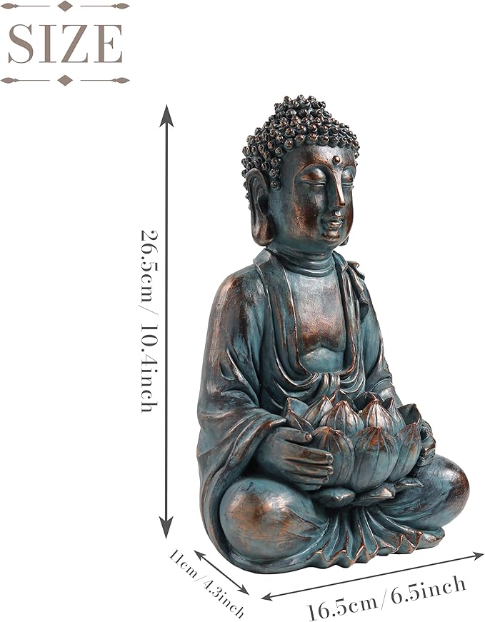 TERESA'S COLLECTIONS Meditating Buddha Statue for Garden Decor with Outdoor Solar Lights, Large Resin Outdoor Decor Garden Statue Sculpture for Home Lawn Yard Decor Gifts for Mom, 10.4''
