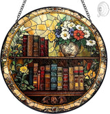 Book Stained Glass Suncatcher Ornament, Stained Glass Window Hanging, Sun Catchers Indoor Window, Suncatchers for Windows Hanging, Home Garden Decor Glass Panel, Bookish Gifts for Women Reader Lovers