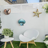 Weibefee 3 Pcs Metal Beach Wall Decor Sea Star Shell Conch Metal Mother's Day Decor Ocean Theme Marine Coastal Bathroom Mother's Day Decorations Gift Rustic Cottage Nautical Wall Art for Office Home Living Room Nursery Room