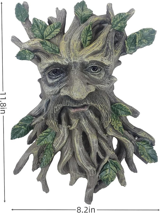 Whimsical Tree Face Garden Decoration ，Tree Faces Decor Outdoor Wallmounted Statue Art with Leaf Features, Outdoor Decor Garden Accessory (Nature and Outdoors)