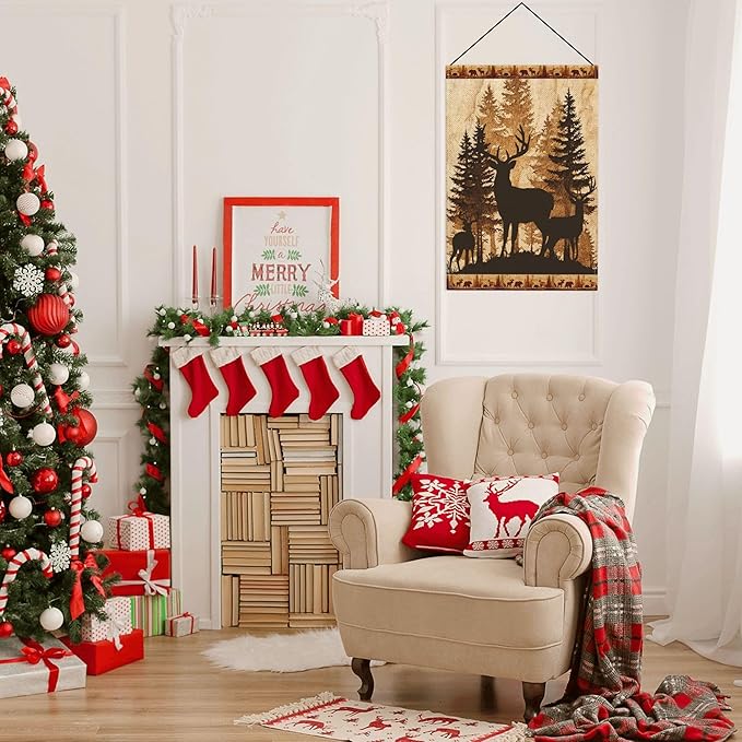 Retro Deer Garden Flag Seasonal Double Sided 12 x 18 Inch Small Yard Flag for Indoor Outdoor Decor Holiday All Seasons