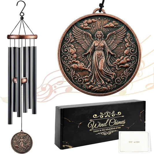 Angel Wind Chimes for Outside, Memorial Sympathy Gifts for Loss of Loved One, Deep Tone Windchime with 3D Embossed Guardian Angel Design for Garden Patio Porch Yard Décor