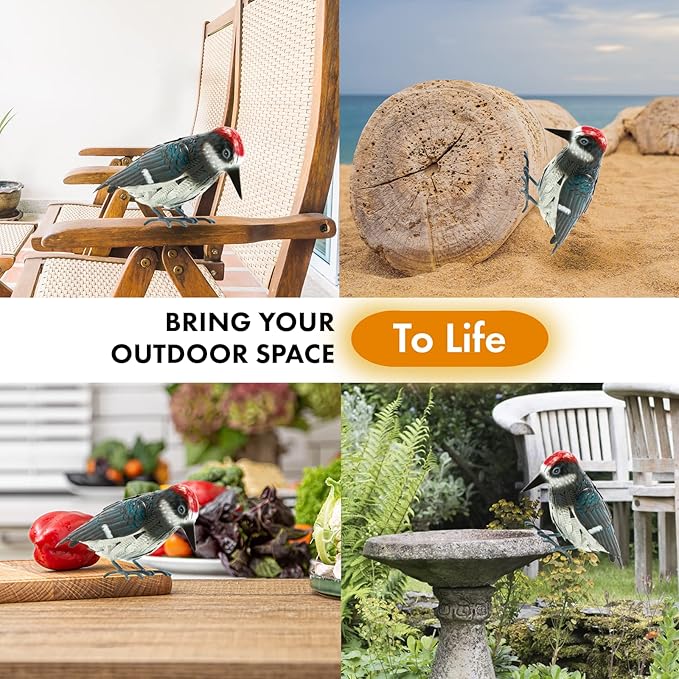 Metal Woodpecker Bird Figurine - Beautiful Backyard & Garden Gift, Birds Statue Sculpture Art Large Realistic - Outdoor Spring, Summer Metal Yard Art for Lawn Ornament Decoration Ornament Decor 7" H