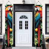 Tropical Parrot Porch Banners 71x12 Inch Summer Luau Party Decorations Colorful Macaw Hanging Door Signs Jungle Leaves Citrus Fruits Outdoor Patio Welcome Banner for Home Decor