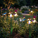 Hoikwo Solar Garden Lights 4 Pack, Swaying Butterfly Flower Stakes Outdoor, Lifelike Butterflies and Flowers with 6 LED Warm Lights, Solar Lights Decor for Yard, Patio, Garden, Pathway