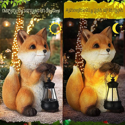Thyle Fox Statue for Garden with Solar Power Light Garden Statue for Outdoor Patio Porch Lawn Yard Fox Decor Sculpture Summer Gardening Gifts for Women Mom Grandma Oudside Indoor Shelf Decoration