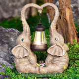 Elephant Statue Garden Decor with LED Solar Lights-Set of 2 Good Luck Elephant Outdoor Statue Elephant Gifts for Women Garden Statues for Yard Patio,Porch,Home for Women