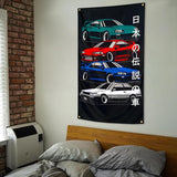 JDM Japanese Car GTR Flag 3x5 ft Fans Wall Tapestry Huge Garage Room Decor Heavy Duty 150D Polyester Wall Tapestry Poster Decor