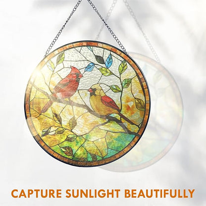FLAGWIX Red Cardinal Gifts for Women Men - Stained Glass Window Hanging 8 in - Sun Catchers Indoor Window for Home Decor, Sympathy Bereavement Cardinal Memorial Gift Ideas, Red Cardinals Stain Glass