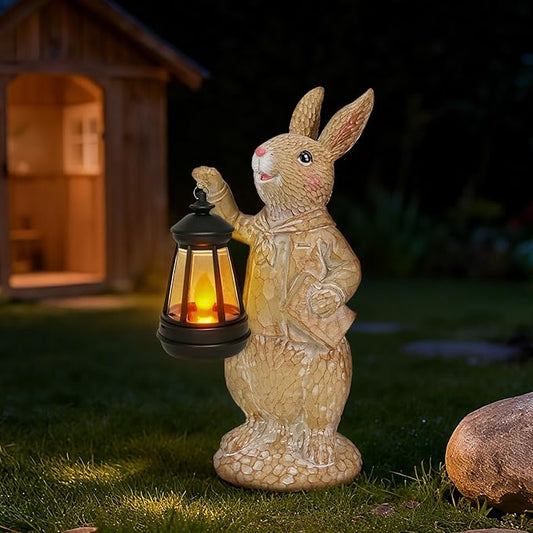 Dr. Bunny Solar Garden Statue, Rabbit Figurine with Glowing Lantern, Handcrafted Resin Outdoor Decor for Patio, Balcony, Yard, Gift for Women, Housewarming, Birthday