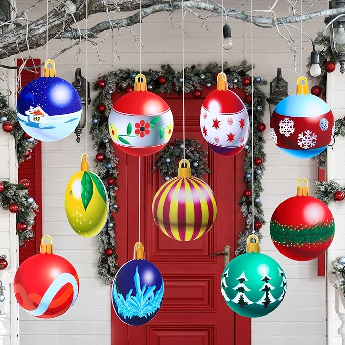 Sumind 10 Pieces Large Christmas Decorations Outdoor Christmas Hanging Ornaments Yard Lawn Signs Round Double Sided Porch Ornaments for Xmas Party Decor(Cartoon Style)