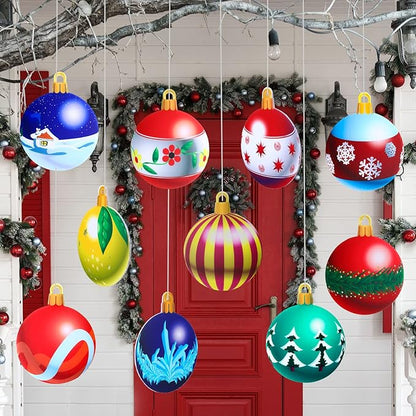 Sumind 10 Pieces Large Christmas Decorations Outdoor Christmas Hanging Ornaments Yard Lawn Signs Round Double Sided Porch Ornaments for Xmas Party Decor(Cartoon Style)