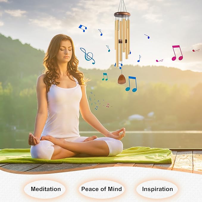 Bursvik Large Aluminium Wind Chimes 37 Inches to Create a Zen Atmosphere Suitable for Outdoor, Garden, Patio Decoration. Classic Wind Chimes with Wind Catcher Suitable as A Gift for Unisex(Gold)