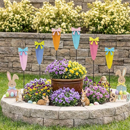 6 Packs Carrot Decorative Garden Stakes Easter Decorations,Cute Carrot Metal Yard Signs,Happy Easter Decorations Outdoor Yard for Spring Home Outside Lawn Front Porch Lawn Backyard Decor
