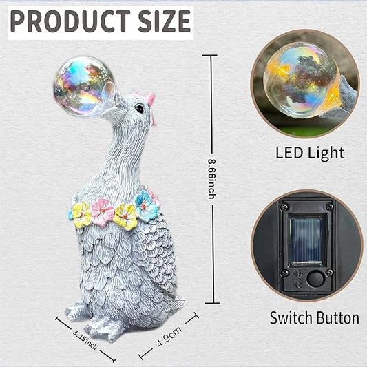 Solar Garden Duck Statue with LED Lights, Waterproof Outdoor Decor for Patio Lawn Yard, Cute Resin Duck Ornament with Unique Bubble Design, Ideal Gift for Women Mom-Gary