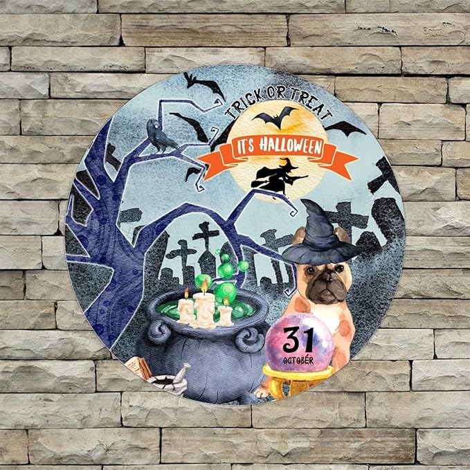 Retro Metal Sign 12"x12",Happy Halloween Scary Night Grave Witch Bats Trick Or Treat Dog Aluminum Tin Metal Sign for Home Living Room Bedroom Garden Farm Patio Decor Wall Art Poster