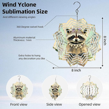 8 Inch Sublimation Wind Spinner, 3D Aluminum Metal Wind Spinner with Hook, Indoor Yard Garden Hanging Decoration, Weather Resistant Rotating Spiral Ornament, Fairy Raccoon