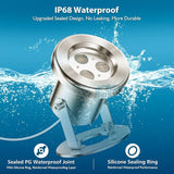 LED Pond Lights, 12W RGB SS316 Stainless Steel Dimmable Underwater Pond Light, 2x6W IP68 Waterproof Submersible Fountain Lights APP Control, 12V Outdoor Waterproof Light Transformer Timer, 26ft Cord