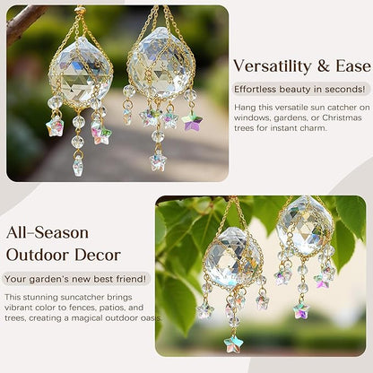 H&D HYALINE & DORA 2 Pack Hanging Crystal Ball Suncatchers 40mm with Crystals Star Charm Rainbow Maker for Indoor Window Home Garden Wedding Christmas Decor