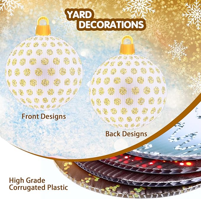 Sumind 10 Pieces Christmas Decorations Outdoor Christmas Hanging Ornaments Large Yard Lawn Signs Round Double Sided Porch Ornaments for Xmas Party Decor(Flash Style)