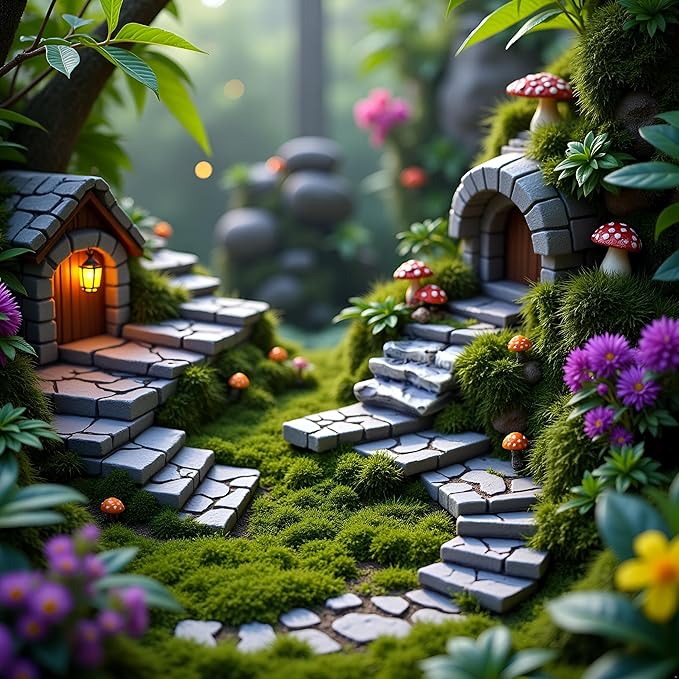 Curved Stone Steps Miniature Fairy Garden Accessories,Miniature Pond Lawn Garden Ornament Figurines, Micro Landscape Ornaments for Gardens DIY Kit Statues