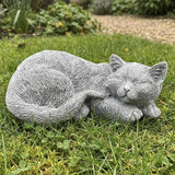 Stone Sleep Cat Statues Outdoor Decorative, Cat Memorial Statue for Yard Lawn Patio Porch, Garden Pet Grave Marker Figures, 9.44" L x 6.29" W x 4.33" H