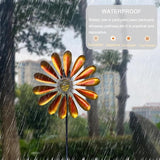 Solar Daisy Garden Wind Spinner, 44.48 Inch, Metal Stake Yard Wind Spinner with Solar-Powered Warm White LED Glass Globes and Dynamic Spinning Windmill for Yard Decor. Orange