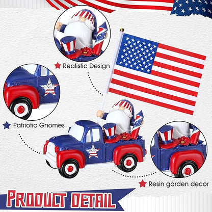 4th of July Garden Gnome Statues USA 250th Anniversary Table Decor Patriotic Resin Statues with American Flag Red White Blue Gnome Yard Figurine Centerpiece for Lawn Garden Patio Home Decor Gift