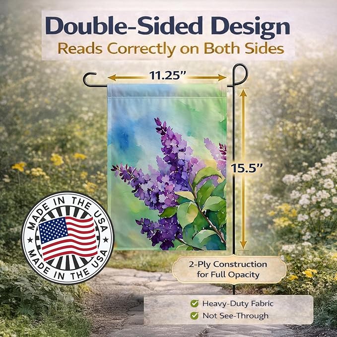 Caroline's Treasures New Hampshire Purple Lilac in Watercolor Garden Flag Mailbox Flag Decorative Yard Flag Banner Outside Patio Artwork Yard Flower Beds, Garden Size, Multicolor