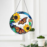 Large Monarch Butterflies and Sunflowers Stained Glass Suncatcher, Handmade Window Hanging Wall Art with Chain, Real Glass Indoor Home Decor, Unique Sun Catcher Gift for Women, Christmas, 9.8”