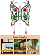 KY&BOSAM Butterfly Suncatchers DIY Stained Glass Suncatcher for Windows Ornament Wind Chime with Pressed Flower Embedded in Glass Birthday Gifts for Mom Mother`s Valentine's Day