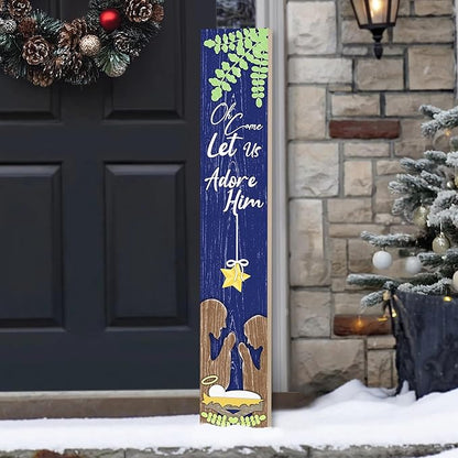 Merry Christmas Porch Sign Let Us Adore Him Wooden Welcome Sign Vertical Xmas Hanging Signs For Standing Front Porch Decor Rustic Wall Decor Home Farmhouse Yard Door Winter Decorations 47.2"H
