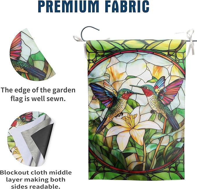 Stained Glass Hummingbird House Flag 28x40 Double Sided Large Decorative Flags For Outside Spring Floral Garden Flag Summer Flower Yard Flags for Lawn Porch Patio Decor