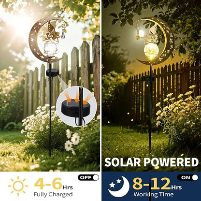 Moon Solar Lights Outdoor Waterproof Metal Fairy Moon Solar Lanterns for Garden, Patio, Yard, Gift for Women, Mom, Family Solar Powered, Durable, Garden Decor Figurine Lights