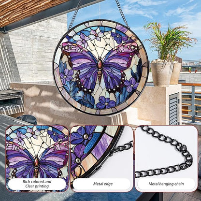 Rngmsi Butterfly Stained Glass Window Hanging Gifts, 7.8″ Sun Catchers for Indoor Window Decor, Decorative Sun Catchers Home Wall Art Gift for Thanksgiving Christmas Wedding Housewarming