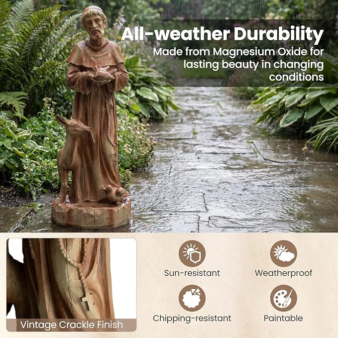 Giantex St. Francis Garden Statue with Bird Feeder, 24.5'' Outdoor Saint Francis Statue with Animals, Weather-Resistant Magnesium Oxide Religious Sculpture for Garden Patio Prayer Catholic Yard Decor
