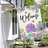 Baccessor Spring Hydrangea House Flag Double Sided 28x40 Inch, Purple Flower Floral Welcome House Flag Burlap Seasonal Farmhouse Yard Outdoor Decoration (Large)