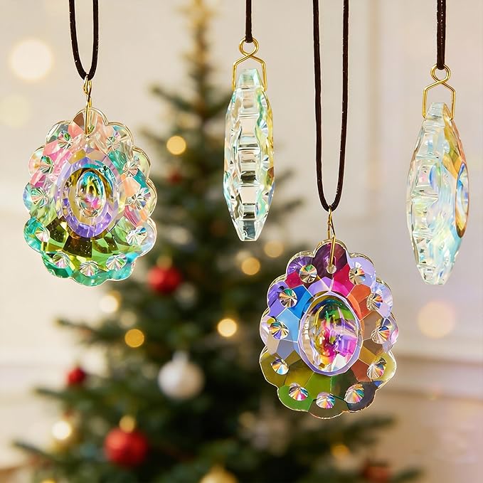 HDCRYSTALGIFTS 12pcs Crystal Prisms Suncatcher for Window Rainbow Maker Chandelier Crystals Hanging Sun Catchers Indoor Outdoor Home Garden Valentines Day Wedding Decoration, 50mm