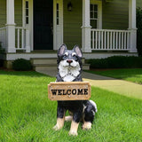 Northern Husky Porch Accent Featuring Solar Lantern & Double-Sided Sign, Sitting Black Husky Garden Statue for Entry Steps & Lawn Edge