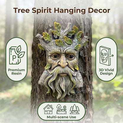 Blue Eye Leaf Tree Face Sculpture, Funny Blue Eye Leaf Old Man Tree Hugger Statue, Indoor & Outdoor Creative Props for Garden and Home,9" x 7" x 2.4"