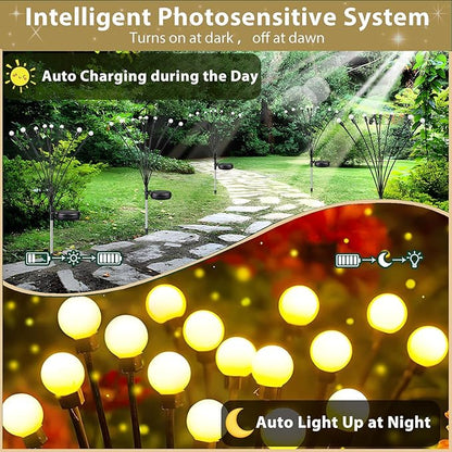4 Pack Solar Garden Lights Outdoor, 24 LED Firefly Light, Solar Fairy Lights for Outside Waterproof, 2 Modes, Fairy Lightss for Garden Pathway & Patio Decor