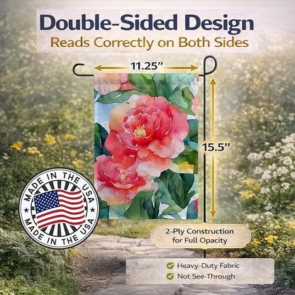 Caroline's Treasures Alabama Camellia in Watercolor Garden Flag Mailbox Flag Decorative Yard Flag Banner Outside Patio Artwork Yard Flower Beds, Garden Size, Multicolor