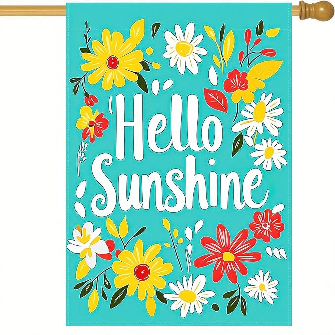 BlissYard Hello Sunshine Summer Garden Flags 12x18 Double Sided Flag Spring Summer Outdoor Decor with Radiant Sun and Sunflower Design Perfect Floral Seasonal Yard Outdoor Flag