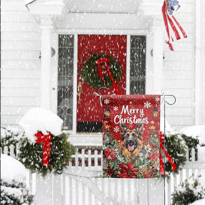 Christmas German Shepherd Garden Flag Merry Christmas Dog Yard Flag for Outside Xmas Flags 12x18 Double Sided Red Poinsettia Garden Flags Winter Porch Decorations Outdoor