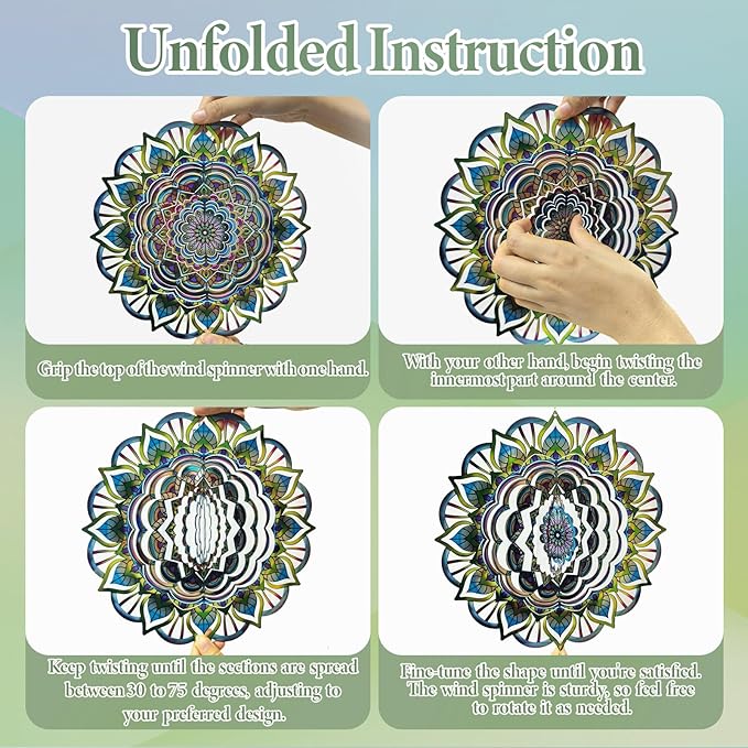 Mandala Wind Spinners Outdoor with Gazing Ball Spiral Tail, Marzovitra Stainless Steel 3D Kinetic 10 Inch Garden Decor for Patio, Home or Yard Decorations Outdoor Hanging Yard Art Metal Wind Sculpture