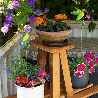 Hummingbird Metal Garden Stakes – 2 Pcs Vibrant Yard Decor with Colorful Design – Durable Lawn Outdoor Plant Picks for Flower Beds, Pathways, or Plant Pots – Great Gift for Garden & Nature Lovers