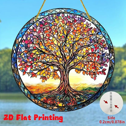 Tree of Life Suncatcher 7.87 Inch Sun Catcher Window Hanging Acrylic Stained Glass Suncatchers for Windows Decorations Indoor Outdoor for Home Garden Wedding，Housewarming Gift for Mom
